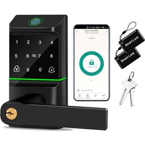 Keyless Entry Auto Door Lock, Smart Deadbolt Lock with Door Knob, Biometric Fingerprint, Passcode, Electronic Keypad, APP Control for Garden, Bedroom, Warehouse Exterior, Interior Door
