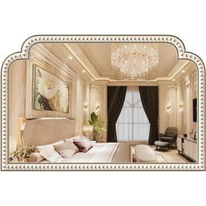 36x24'' Farmhouse Wood Decorative Wall Mirrors with Beads, Boho Large Wide Arch Mirror for Living Room, Bedroom, Entryway, Fireplace