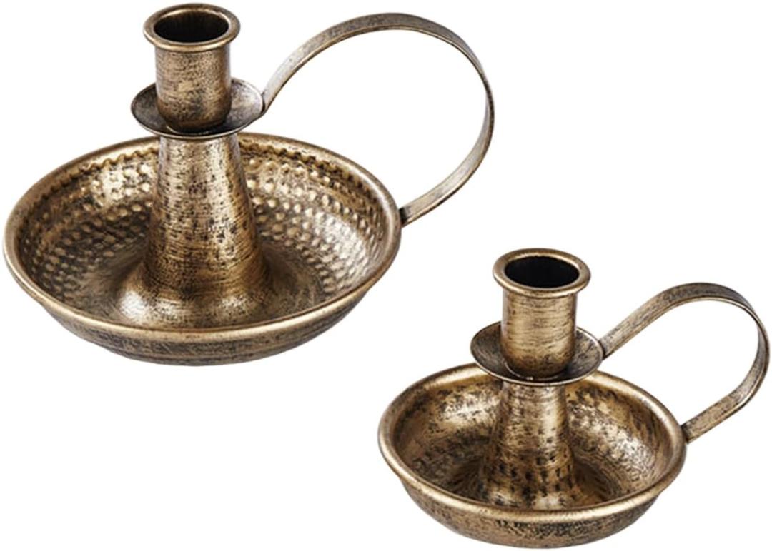KXUNH Gold Brass Vintage Candlestick Holders, with Handle, Taper Candle Holder for Candlesticks, for Fireplace Party, Dining, Home, Wedding Decor,Fits 3/4 inch Thick Candle&Led Candle, Set of 2Pcs