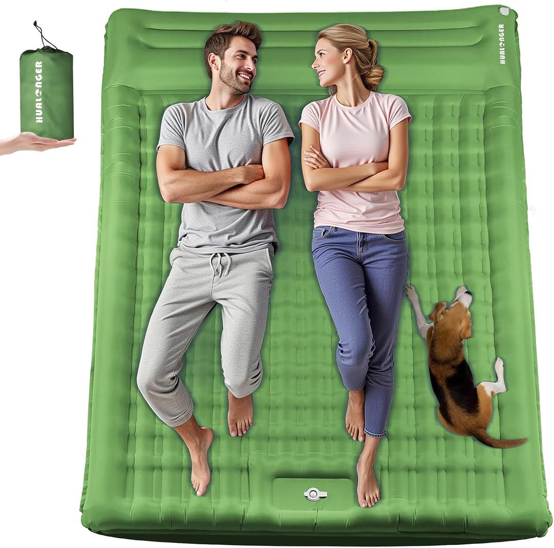 Double Sleeping Pad Camping, 6" Extra Thick Camping Pad with Pillow Built-in Foot Pump Waterproof Inflatable Sleeping Mats for Camping, Backpacking, Hiking,Traveling Tent (Army Green)