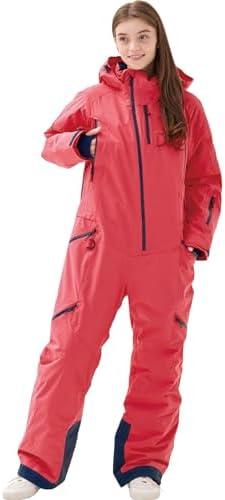 XUQNAGG Women's One Piece Ski Suits Windproof Jumpsuit Waterproof Warm Breathable Detachable Hood Snowsuit For Snow Sports,XS