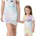 PATPAT Mommy and Me Matching Beach T Shirt Dresses:Short-Sleeve T-Shirt Dresses Vacation Outfits, Size 3-4Y