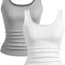 SOLY HUX Women's Basic Tank Tops 2 Packs Scoop Neck Sleeveless Ribbed Fitted Layer Shirts (White, S)
