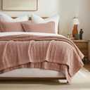 EVERGRACEHOME Stonewashed Cotton Quilt Set King Size, Ultra Soft Oversized Bedspread Coverlet Set, Lightweight Crinkle Box Stitch Bedding Sets for All Season, with 2 Shams, Terracotta Clay, King/Cal King