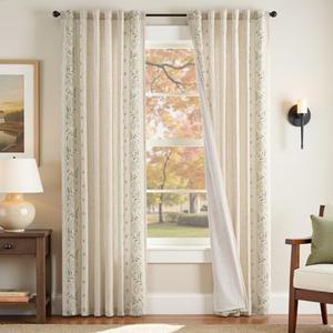 jinchan Winslow Lined Linen Curtains for Bedroom 84 Inches Linen Blended Embroidered Bordered Floral Curtains for Living Room Farmhouse Decor Window Treatments Sage on Beige Drapes 2 Panels