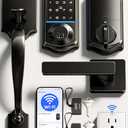 Veise VE017G-H Wi-Fi Smart Fingerprint Front Door Lock Set, Remote App Control, Keyless Entry Deadbolt with Handle, Backlit Keypad, IP55 Weatherproof, Auto Lock, Easy to Install, Matte Black