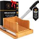 Bamboo Bread Slicer with Crumb Tray & Knife  3 Slice Thickness Options, Foldable Storage, 10 Ultra Sharp Stainless Steel Bread Knife with Ergonomic Handle  Sourdough & Cake Cutter Set