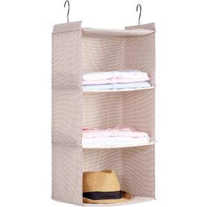 DonYeco Hanging Closet Organizer, Easy Mount Foldable 3-Shelf Hanging Closet Wardrobe Storage Shelves, Clothes Handbag Shoes Accessories Storage, Imitation Linen Fabric, Beige Houndstooth