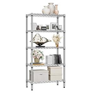 MZG 1320 lbs 5 Tier Shelf Metal Storage Shelves Shelving Wire Rack Heavy Duty Closet Organizers for Garage Kitchen Bathroom Laundry Chrome 13.8" D x 29.5" W x 59.5" H