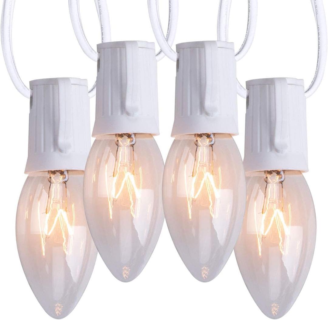 C9 Christmas String Lights Outdoor 100 ft Vintage Christmas Tree Lights for Indoor Outdoor Roofline Patio Room Holiday Party Backyard Xmas Decoration, White Wire, 100+4 Bulbs