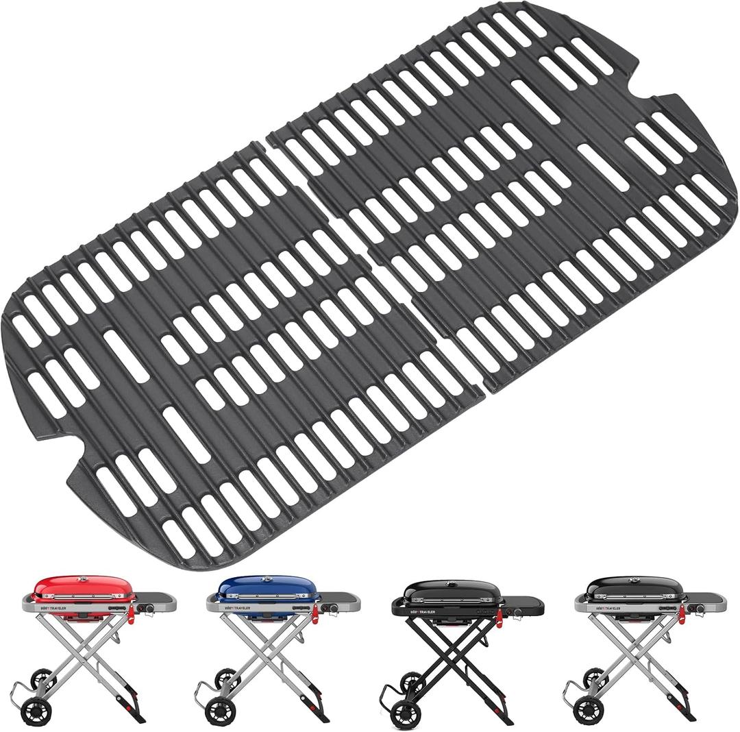 Hisencn Cooking Grates for Weber Traveler Portable Gas Grill, Cast Iron Grill Grate Grid Replacement Parts for Weber 9010001 Outdoor BBQ Propane Grill Accessories, 2 Pack, 
13.5"L x 12"W x 2"Th