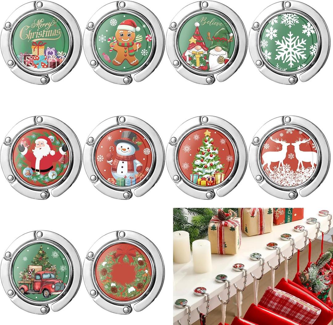 Yerliker 10pcs Christmas Stocking Hangers for Mantle Non-Slip Fireplace Stocking Hooks Lightweight Metal Hooks for Christmas Party Decoration