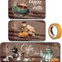 3 Pcs Coffee Kitchen Rugs and Mats Set Farmhouse Kitchen Decor Non Slip Washable Rustic Holiday Coffee Theme Floor Mat for Home Bar Office Bathroom Door Party Decor (Brown)