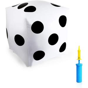 Okuna Outpost 2 Pack Blow Up Dice Jumbo with Air Pump for Summer Gathering, Kids Games, White, 20 in