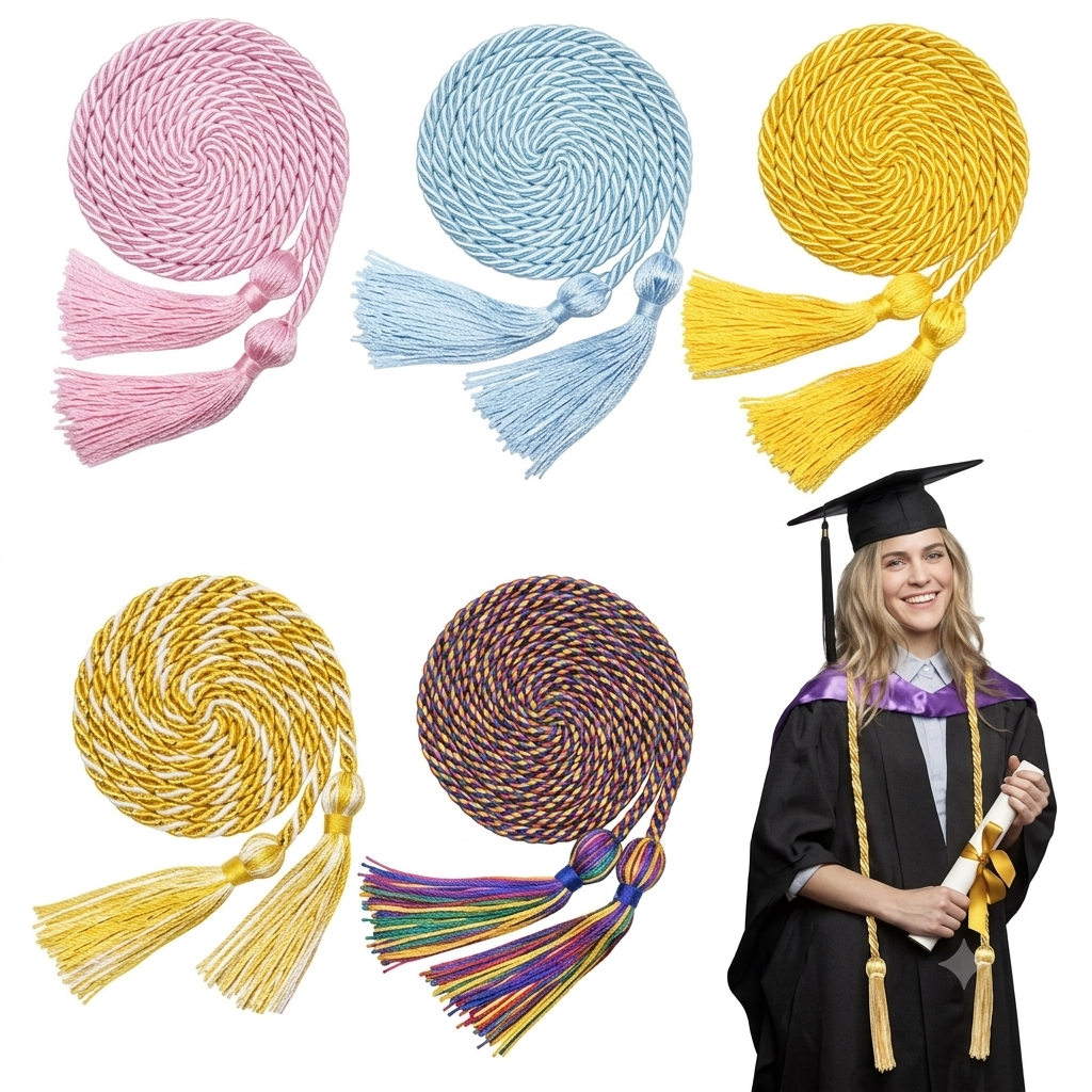 5 Pcs Graduation Cords with Tassel for High School Bachelor Gown College Graduation 2025 (Gold, Sky Blue, Pink, White & Gold, Rainbow)
