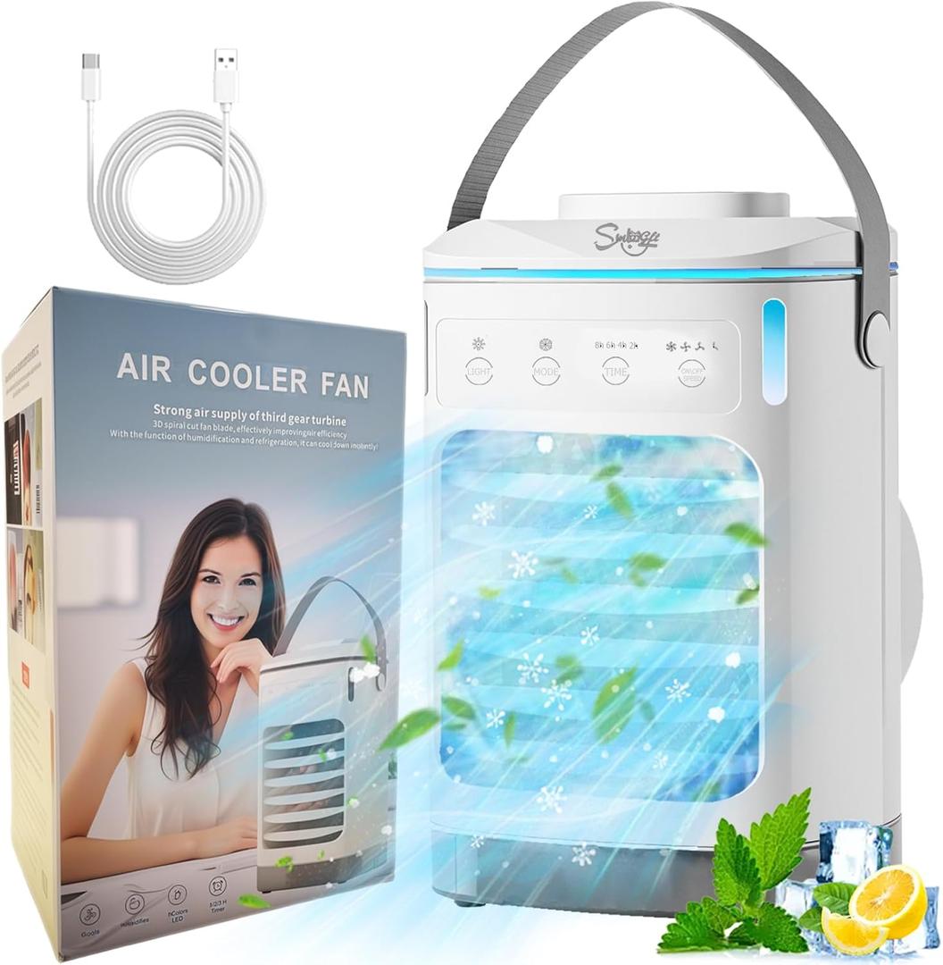 7 Color Light Portable Air Conditioners, SMLEGFT Evaporative Air Cooler, Dual Mist Spray & Dual Icebox, Personal Air Conditioner for Bedroom Office