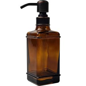 Soap Dispenser, 10 Oz Antique Design Thick Glass Hand Soap Dispensers, with 304 Rust Proof Stainless Steel Pump, 6Pcs Stickers, for Kitchen, Bathroom Brushed Nickel