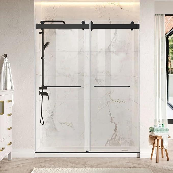 68-72" W x 79" H Frameless Double Sliding Shower Door with Soft-Close Quiet System, 5/16"(8mm) SGCC Tempered Glass Easy-Clean, Stainless Steel Hardware, Explosion-Proof Film, Matte Black