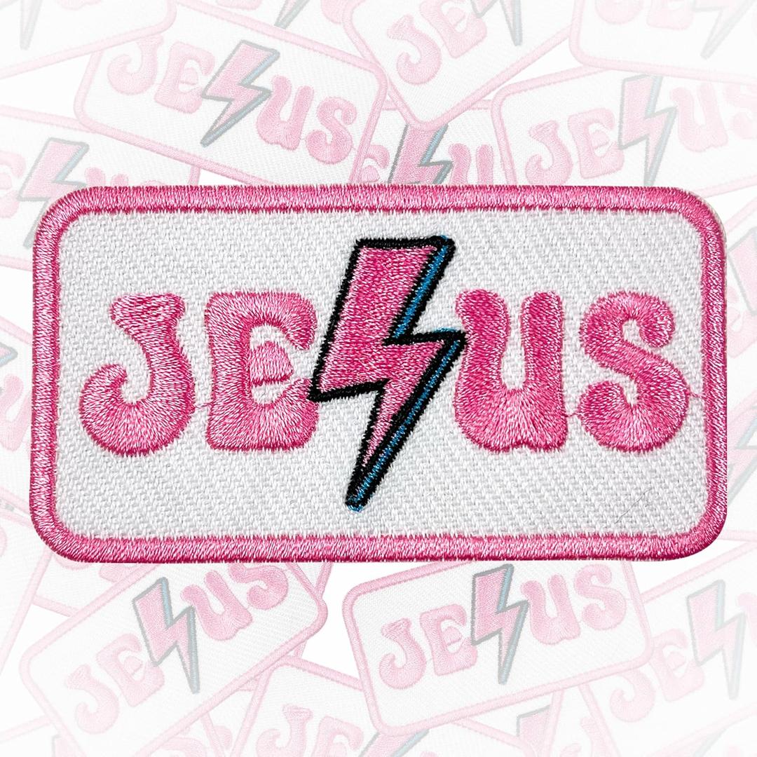 2 x Jesus Light Bolt Patch 3 Inches Christian, Religious, Jesus, Bible Verse, Scripture Iron On/Sew On Embroidered Applique Patch for Clothes Backpacks Hats, DIY Funny Accessories Gifts for Mom Dad Friend