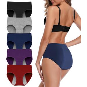 Period Underwear for Women Menstrual Panties Cotton Postpartum Easy Clean Teens Brief (Small, Multicolor-b, 5 Pack)