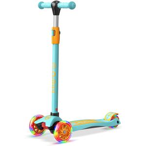 Dribbl 3-Wheel Kids Scooter - Lean-to-Steer Technology, Adjustable Height Handlebar, Wide Deck, Scooter for Boys & Girls Ages 3+, Child Safety Approved, Support Riders Up To 165 lbs, Light Blue/Orange