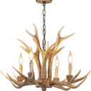 Antler Chandelier 4 Lights, Vintage Rustic Farmhouse Brown Art Deco Style Ceiling Lighting, E12 Base Compatible, Perfect for Living Room Dining Room Bedroom (4 Lamp Arms +3 Arms)