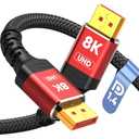 Capshi 8K 4K DisplayPort Cable 1.4, 3.3FT DP Cord (VESA Certified, 8K@60Hz, 4K@144Hz, 2K@240Hz/165Hz), 32.4Gbps High Speed Display Port Cable for Gaming Monitor, HDR/FreeSync/G-Sync, Braided, Red