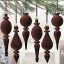 Jetec 6 Pcs Brown Velvet Christmas Finial Ornament Flocked Xmas Tree Hanging Decoration Plastic Velvet Christmas Ornaments with 3 Styles for Xmas Tree Holiday Home Party Decoration