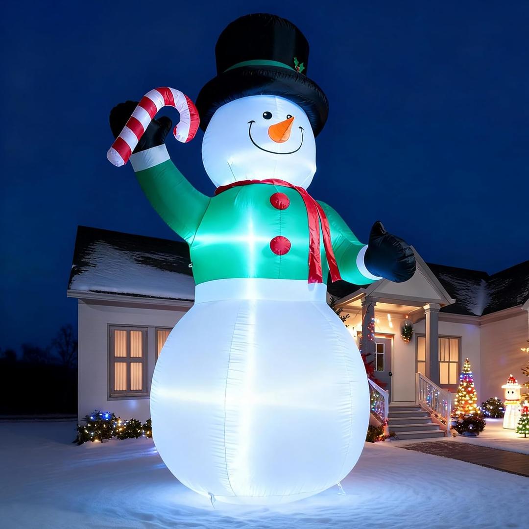 15 FT Christmas Inflatables Snowman Outdoor Decorations, Blow Up Snowman with Candy Cane Yard Decor for Garden Lawn Xmas Party