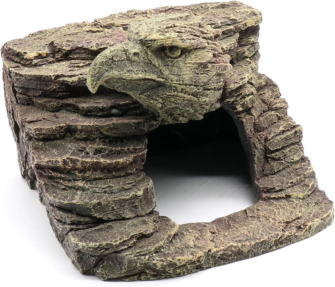 Reptile Rock Basking Platform, Gecko Hide Cave Hiding Place, Snake Cave and Hides for Reptiles, Amphibians, and Small Animals, Lizards (Type-DMedium)