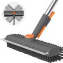 AIR U+ Floor Scrub Brush with Long Handle, Household Cleaning Brush with Right Angled Bristle & Scraper, 360 Swivel Heads, Shower Scrubber for Patio Bathroom Garage Kitchen Wall Deck Tile (1 PACK, Gray)