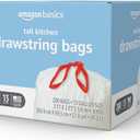 Amazon Basics Scented Trash Bags, Tall Kitchen Drawstring, Clean Fresh Scent, 13 Gallon, 200 Count, Pack of 1