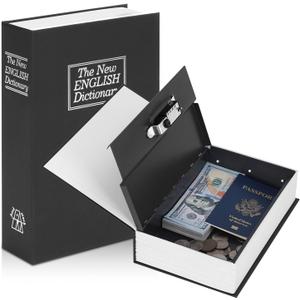 KYODOLED Diversion Book Safe with Combination Lock, Secret Safe Metal Lock Box, Money Storage Collection Box, 9.5" x 6.2" x 2.2" Black Large