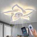 White Flower Modern Ceiling Fans with Lights, Low Profile Ceiling Fan with Remote for Bedroom, Flush Mount Ceiling Fan with LED Dimmable Light,3-Colors, 6-Speeds, Timing Ceiling Fan Light ‎24" White-Flower