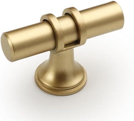 Amerdeco 9 Pack Brushed Gold Cabinet Knobs & Pulls - 2 Inch T Bar Kitchen Cabinet Hardware Drawer Pulls ZH0058
