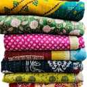 Marubhumi Indian Cotton Quilt Vintage Bedspreads, Throws, Ralli, Lot Kantha Reversible Bedcover Bedspread Throw Cotton Blanket Gudari -Single Pieces, Twin Assorted Color (10)