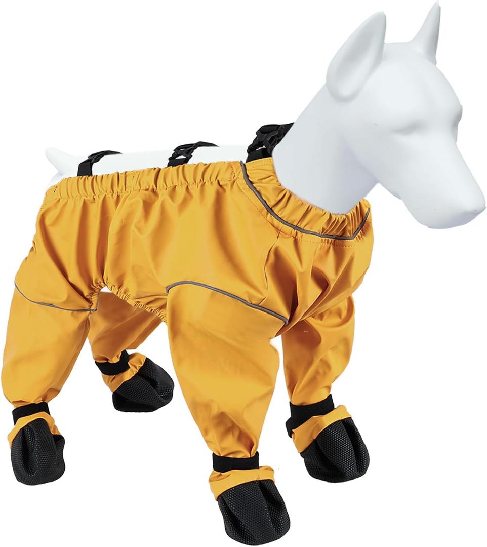 Dog Paw Boots Leggings Waterproof, Suspender Booties for Dogs Anti-Slip, Pet Paws Protector Dirty-Proof,Dog Snow Pants Shoes for Outdoor Walking Running Hiking Winter Pants Boots S 