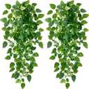 Sggvecsy Fake Hanging Plants 2 Pcs Artificial Hanging Plants Fake Ivy Vine Faux Pothos Vines Artificial Ivy Leaves Greenery Plant for Room Patio Home Indoor Outdoor Shelf Wall Garden Decor(No Baskets)
