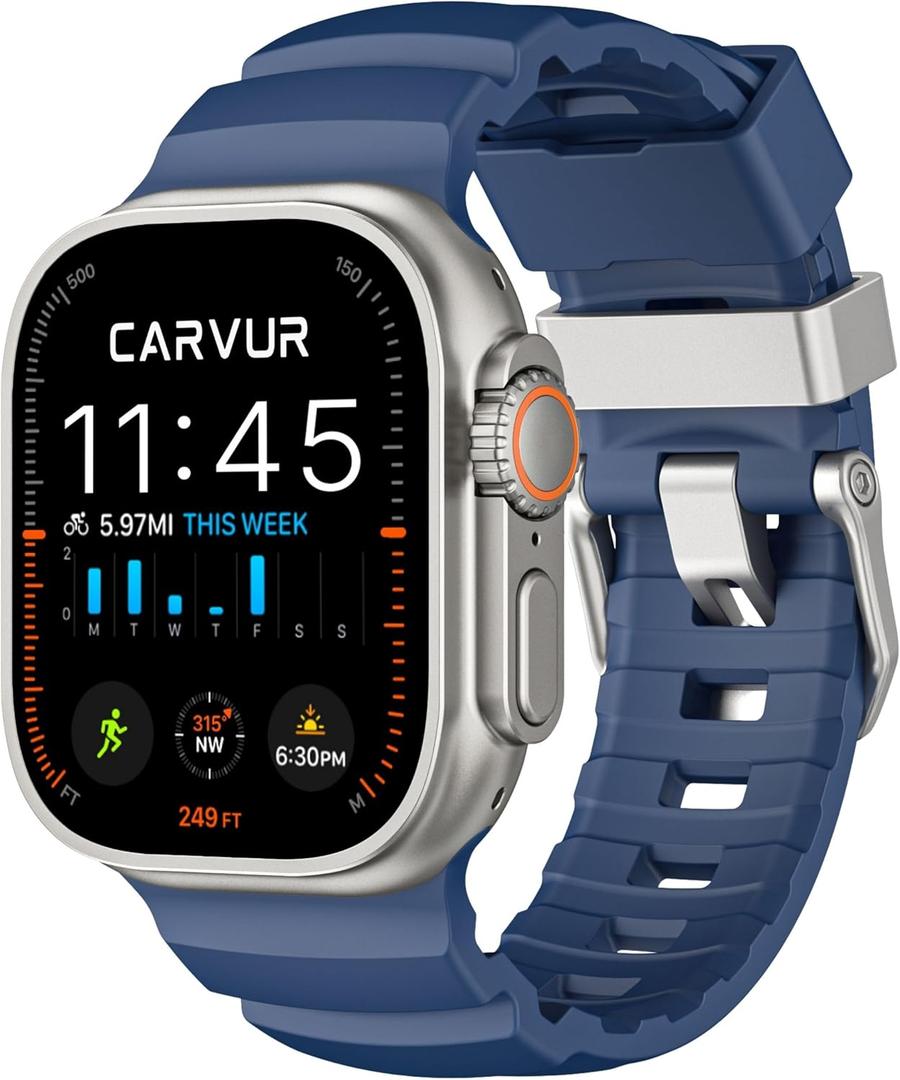 FKM Watch Band F10 - Premium Rubber Strap for Apple Watch - Trail & Sport Band - Lightweight, Rugged, Sweat & Water Resistant Wristband (Cobalt - Silver Hardware)