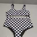 Women Rave Checkered Crop Top High Waisted Shorts Checkerboard Swimsuits for Dance Music Festival, S