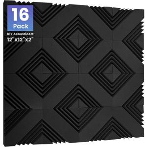 Focusound 16 Pack Sound Proof Foam Panels for Walls, 2" x 12" x 12" Acoustic Foam Panels, Sound Absorbing Wedge Acoustic Wall Panels with 90 Adhesive Dots for Recording Studio, Office, Gaming Room