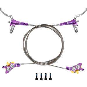 Hydraulic Disc Brake Set, Left Front 1110mm & Right Rear 1610mm, 4 Piston Bike Brakes Set Compatible with Talaria XXX/Talaria Sting MX3/Surron Light Bee X/R MX4/Segway X160 X260/79Bike(Purple)