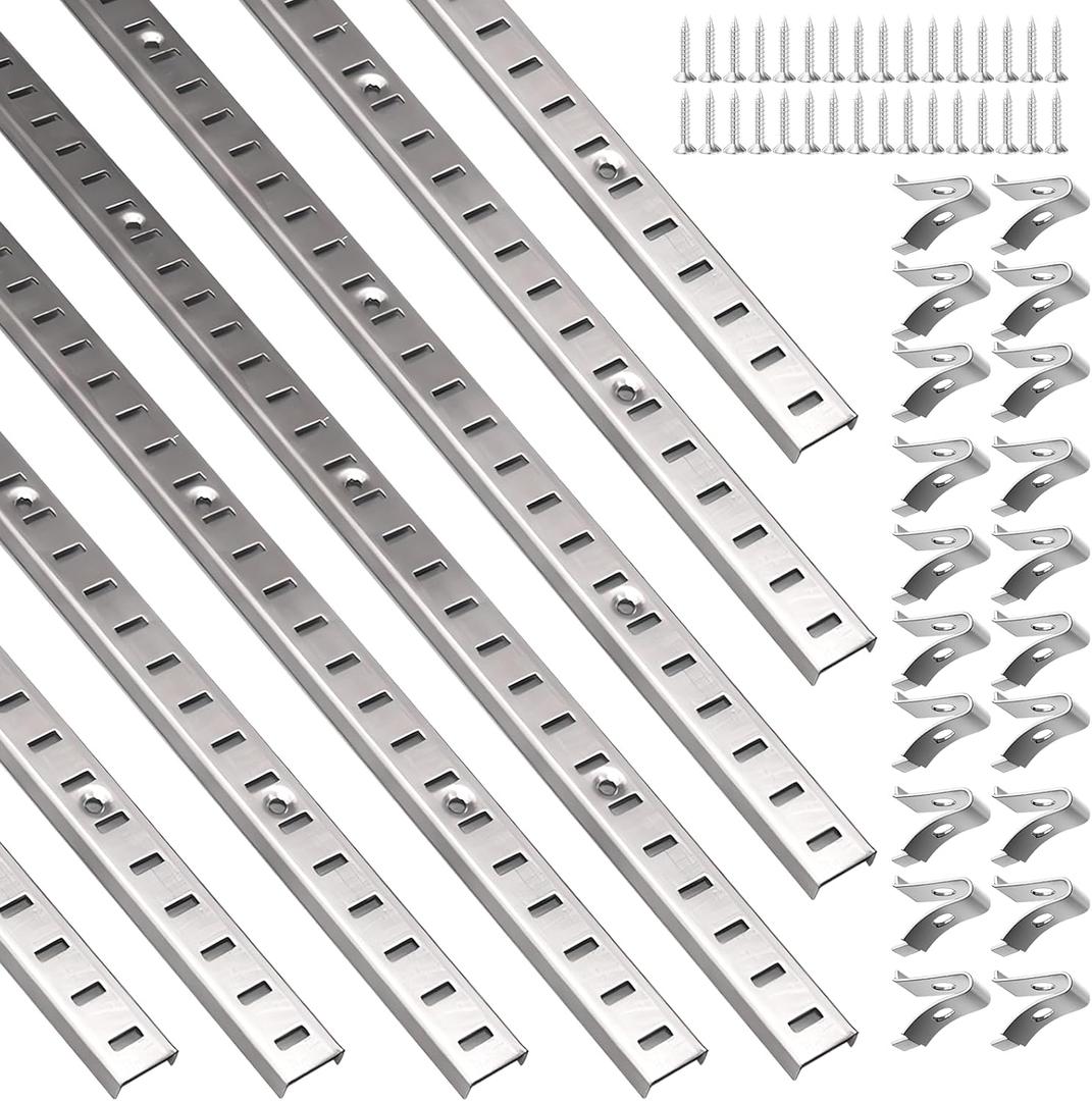 8 Pcs 36 Inch Shelf Pilaster with 40 Clips and 72 Screws, Adjustable Shelf Brackets Standard Mortise Mount Metal Shelves, Steel Wall Mounted Shelf Pilaster