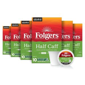 Folgers Half Caff Coffee, Medium Roast, Keurig K-Cup Pods, 10 Count (Pack of 6) (EXP 12/23/26)