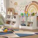 DINZI LVJ Toy Storage Organizer, Kids Bookshelf, Wood Toy Storage Cabinet, 5 Cubby 2-Tier Children Bookcase, 39.4" L Toddler Book Shelf for Playroom, Living Room, Nursery, Hallway, School, White