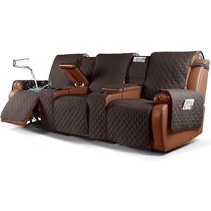 Ruaozz Waterproof Recliner Sofa Cover with Console Non-Slip Couch Covers for Reclining Couches Pet Cover for Double Recliner Sofa Cover with Elastic Straps for Kid Dogs Pets (Chocolate, 3 Seater)