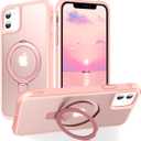 for Magnetic iPhone 12 case, Invisible Stand and Ring Holder, Magsafe Compatible, Military Grade Protection, Shockproof, Men's and Women's 6.1 - Pink