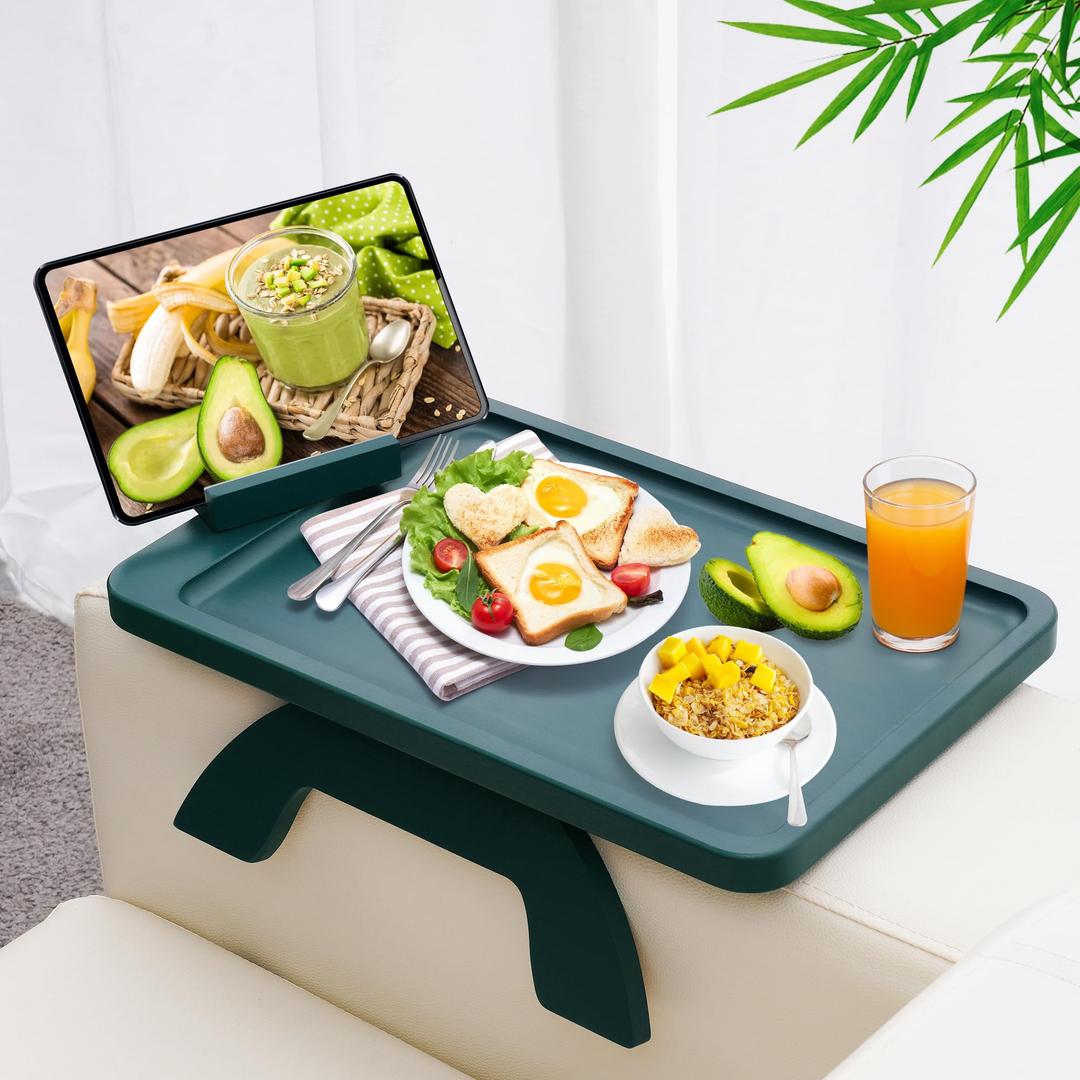 Couch Arm Tray with 360Phone,Bamboo Folding Sofa Tray,Sofa Armrest Trays Clip-On Couch Desk for Drinks,Snacks,Phone,Remote Control
