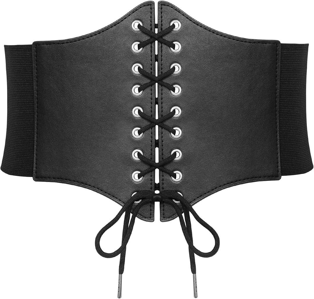 SANSTHS Wide Corset Belt for Women Lace-up Renaissance Corset Hight Waist Elastic Belt for Halloween Costume Parties (S:Fits waist from 27"-30", Black-style 1)