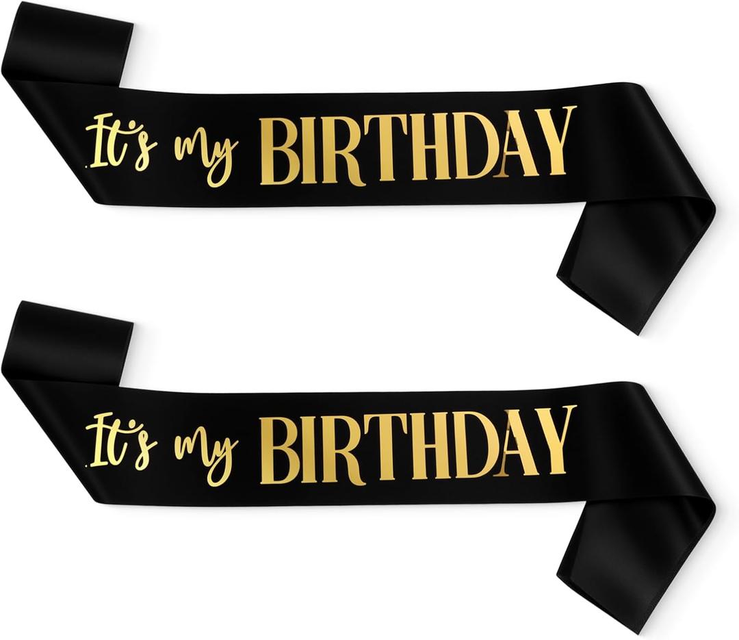 It's My Birthday Sash 2 Packs Birthday Sash for Women Black and Blakc Happy Birthday-Sash for Women Men Birthday-Party Gifts